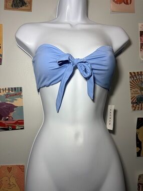 PacSun Sky Blue Tie-Front Bandeau Bikini Top